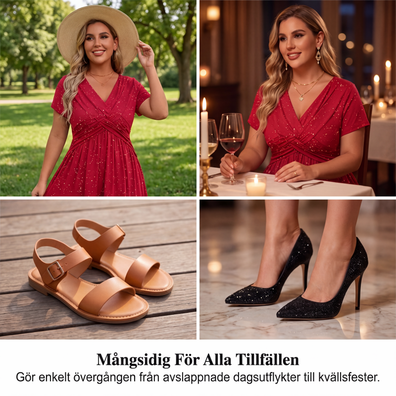Elegant klänning för kvinnor med V-ringning och tvinnad framdel