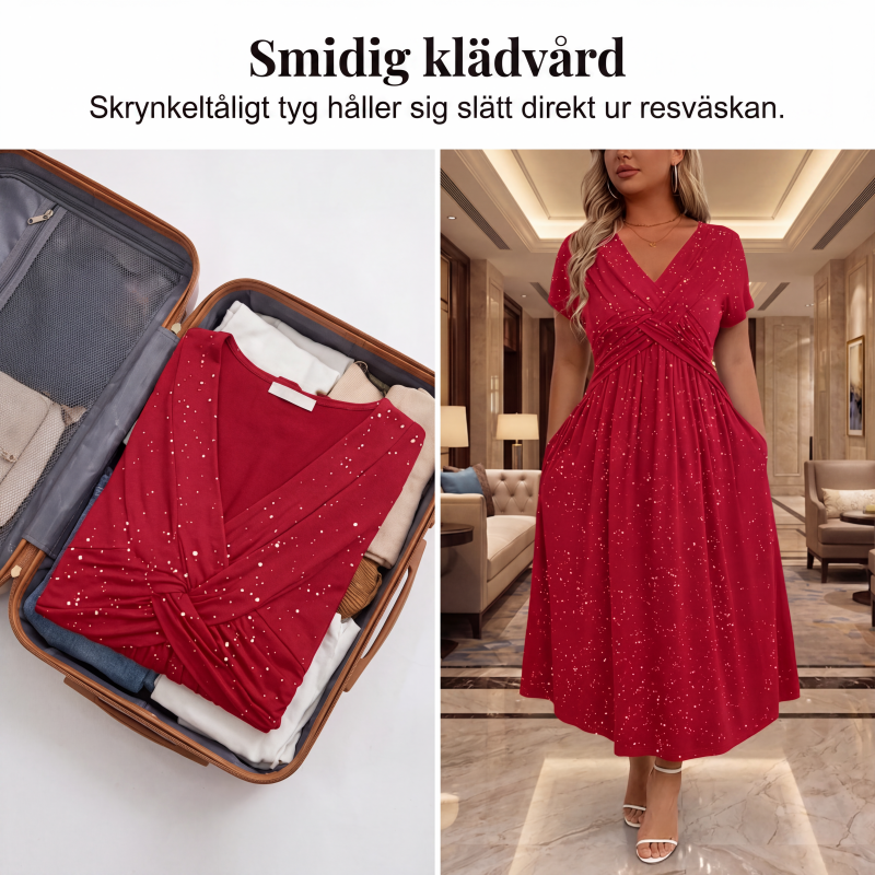 Elegant klänning för kvinnor med V-ringning och tvinnad framdel