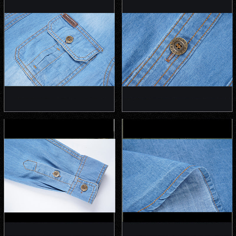 Långärmad denimskjorta för män i casualstil