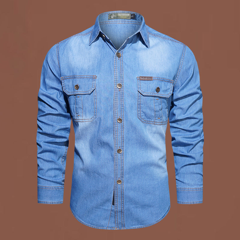 Långärmad denimskjorta för män i casualstil