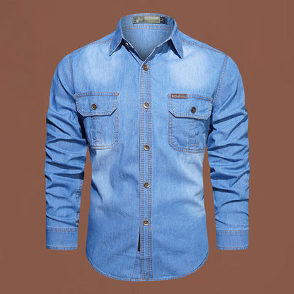 Långärmad denimskjorta för män i casualstil