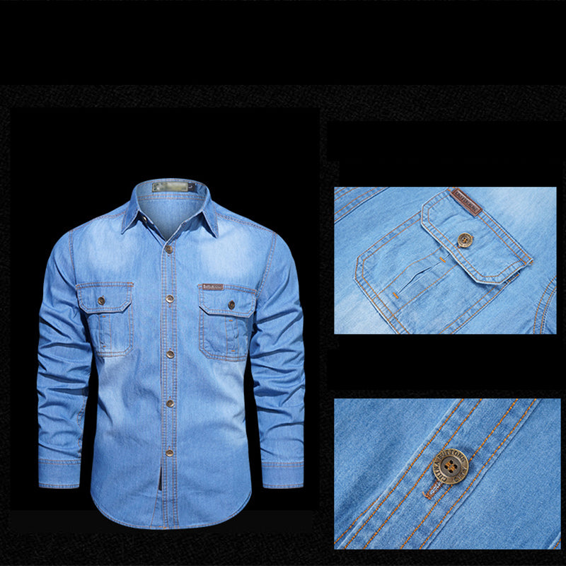 Långärmad denimskjorta för män i casualstil