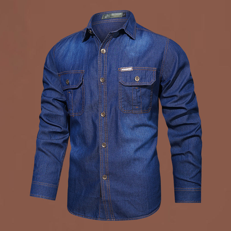 Långärmad denimskjorta för män i casualstil