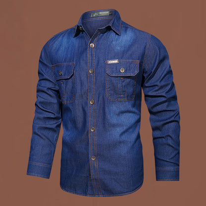 Långärmad denimskjorta för män i casualstil