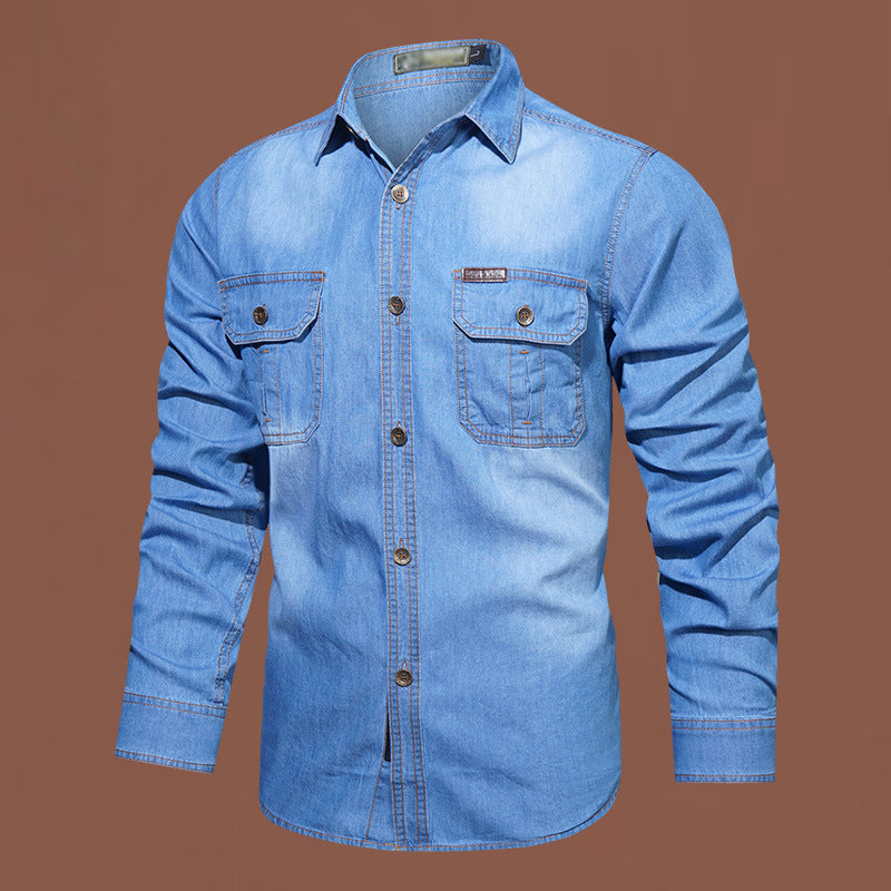 Långärmad denimskjorta för män i casualstil