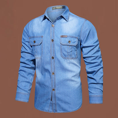 Långärmad denimskjorta för män i casualstil