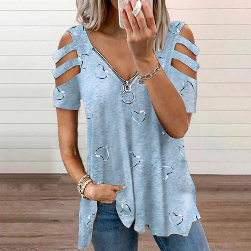 Bästsäljare💕 T-shirt med öppna axlar – Trendig utskärning och lätt att matcha till alla stilar