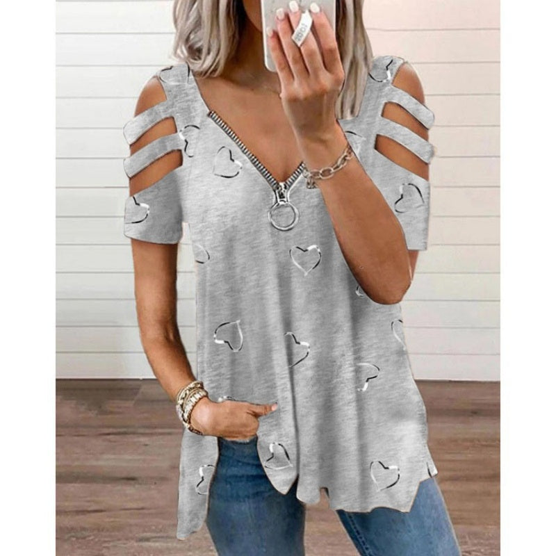 Bästsäljare💕 T-shirt med öppna axlar – Trendig utskärning och lätt att matcha till alla stilar
