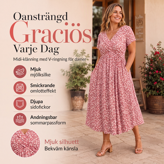 Damklänning med elegant V-ringning och blommönster