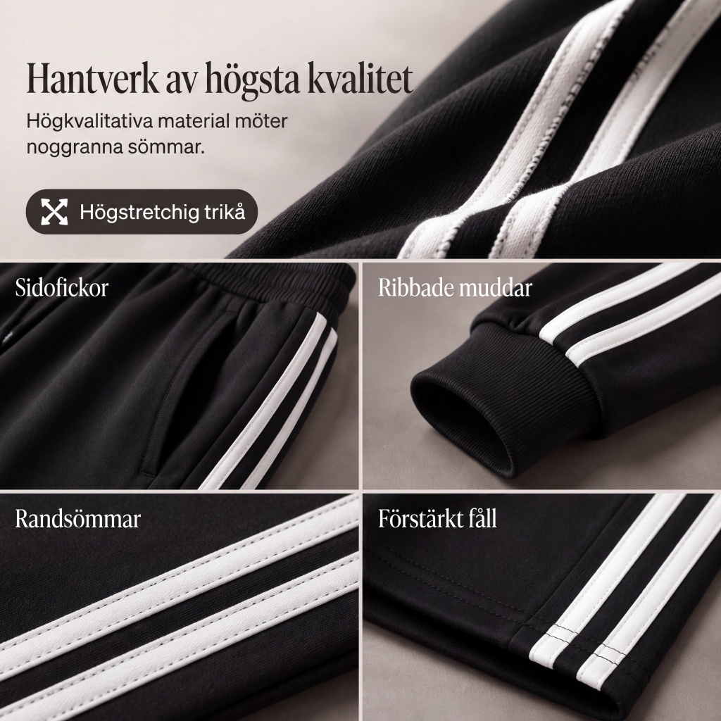 Kvinns tvådelad fritidsset: V-ringad långärmad topp och breda randiga byxor
