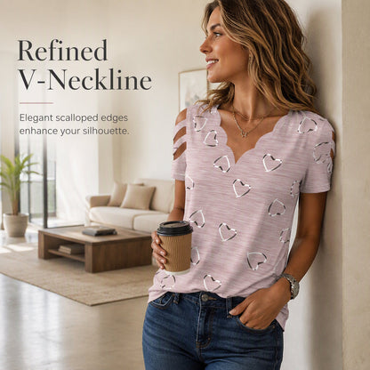 💗 En feminin detalj som lyfter din stil – damtopp med hjärtmönster och elegant V-ringning