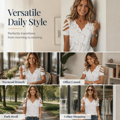 💗 En feminin detalj som lyfter din stil – damtopp med hjärtmönster och elegant V-ringning