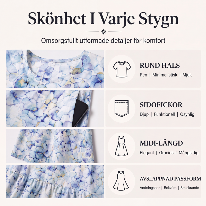 Kvinnors kortärmad tryckt klänning med fickor