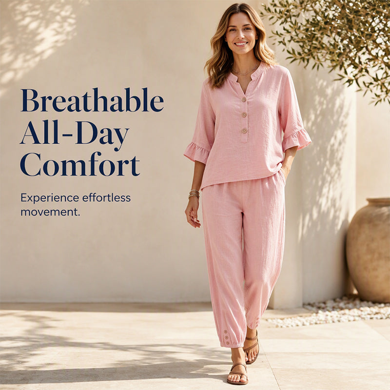Tvådelat set med topp och byxor i casualstil för damer