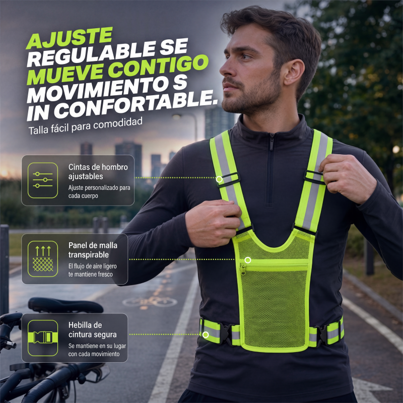 🦺Reflekterande väst med hög synlighet – Justerbar, andningsbar säkerhetsutrustning med ficka, lätt reflekterande säkerhetsväst för nattlöpning, cykling, promenader och vägarbete