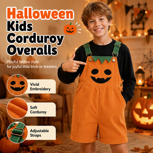 Halloween-overaller i corduroy för barn – korta hängslenbyxor med fickor