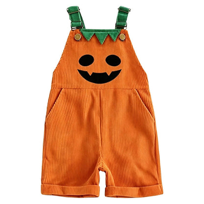 Halloween-overaller i corduroy för barn – korta hängslenbyxor med fickor