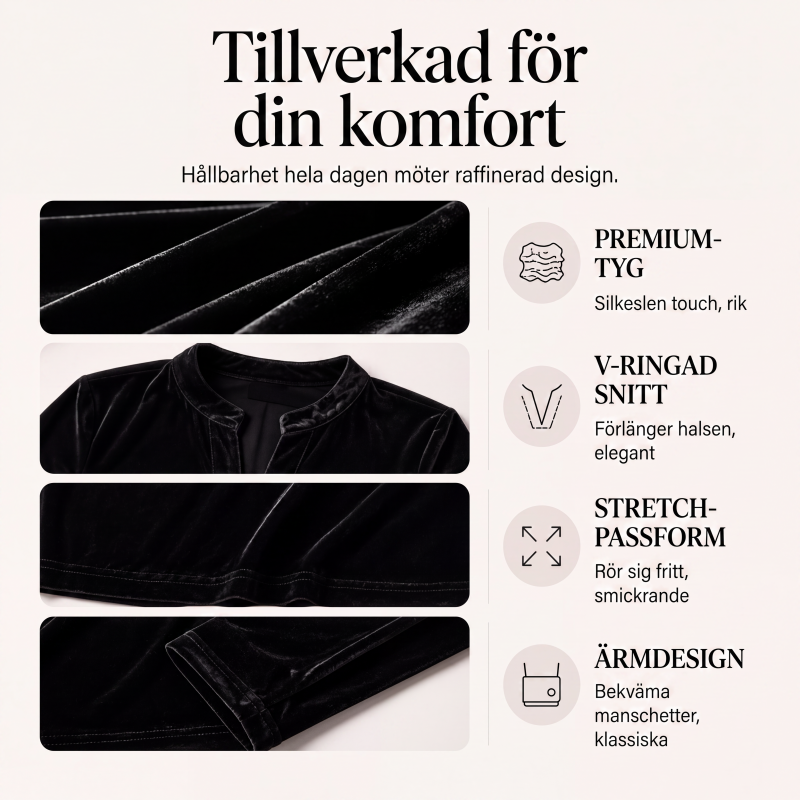 Elegant sammetstopp med V-ringning för kvinnor
