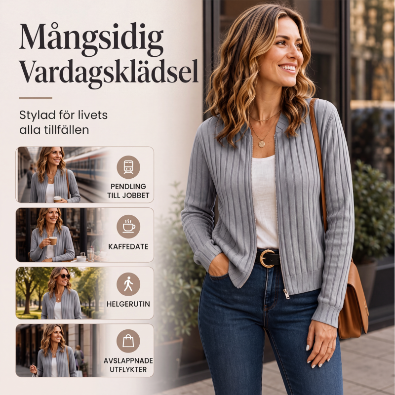 Dam ribbad stickad zip-up bomberjacka