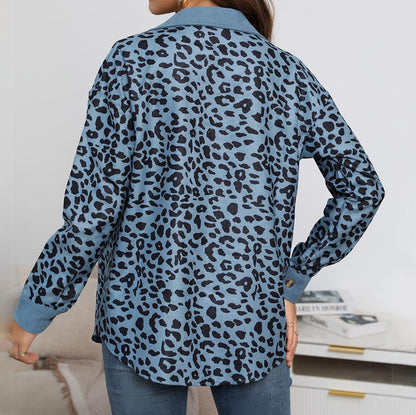Kvinnors Leopardmönstrad Knapp Långärmad Jacka