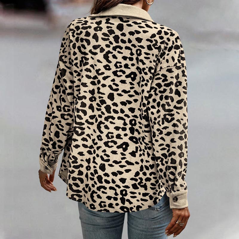 Kvinnors Leopardmönstrad Knapp Långärmad Jacka