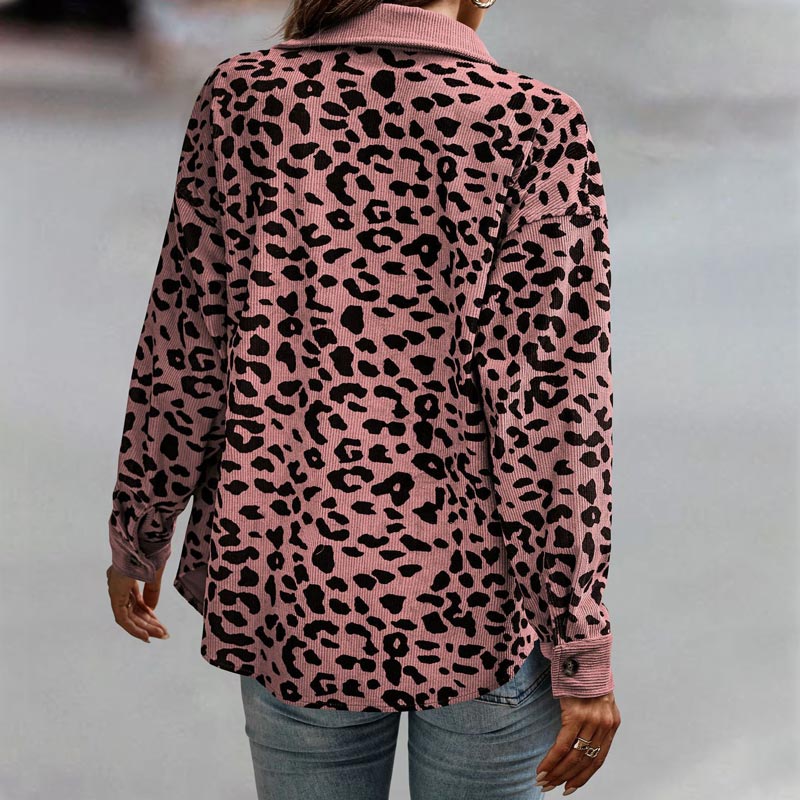 Kvinnors Leopardmönstrad Knapp Långärmad Jacka