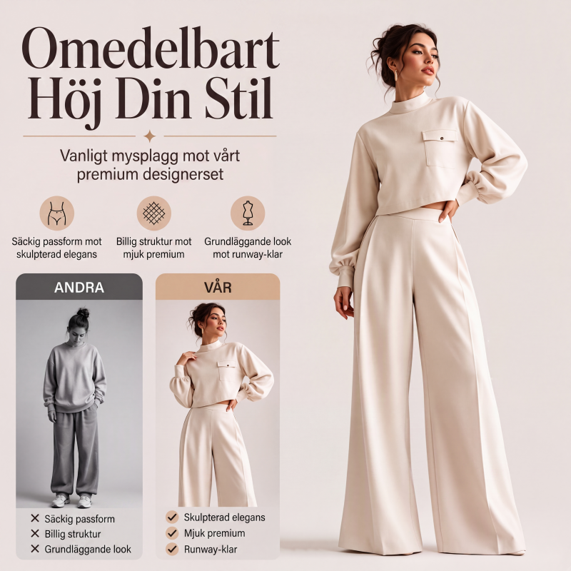 Ny kollektion🛍️Damset med avslappnad kort topp och vida byxor
