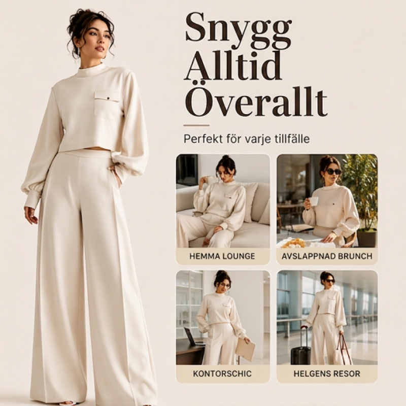 Ny kollektion🛍️Damset med avslappnad kort topp och vida byxor