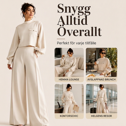 Ny kollektion🛍️Damset med avslappnad kort topp och vida byxor
