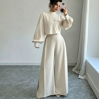 Ny kollektion🛍️Damset med avslappnad kort topp och vida byxor