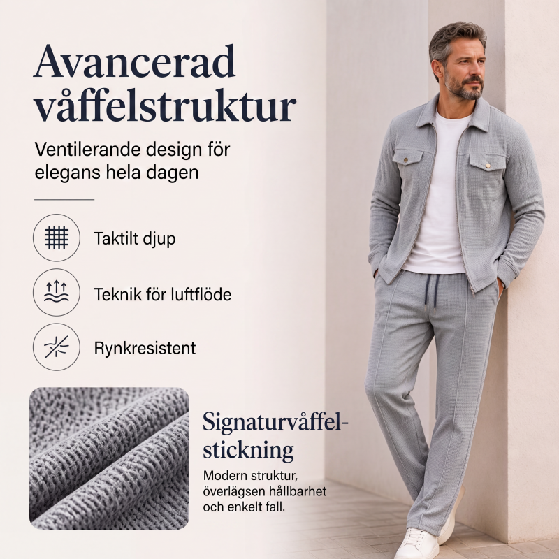 Herrset i 2 delar: jacka med textur och byxor