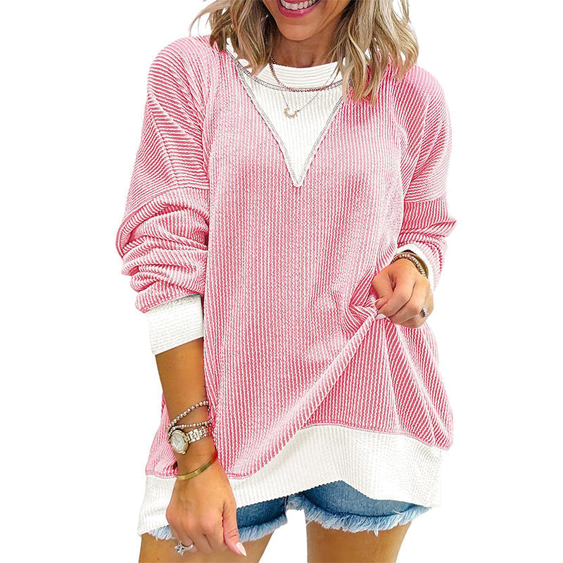 Casual-tröja med rund hals och färgblock för damer