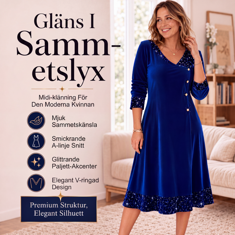 Elegant paljettklänning med V-ringning för kvinnor