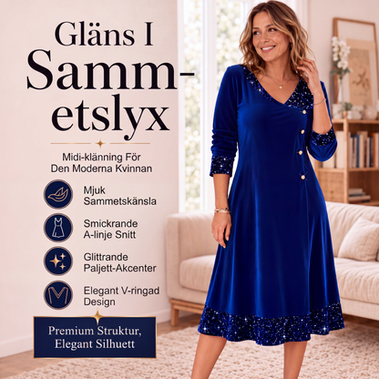 Elegant paljettklänning med V-ringning för kvinnor