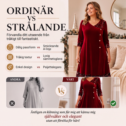 Elegant paljettklänning med V-ringning för kvinnor