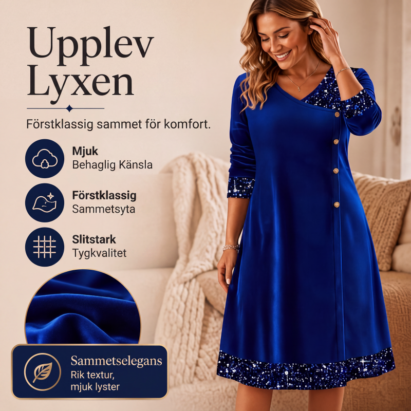 Elegant paljettklänning med V-ringning för kvinnor