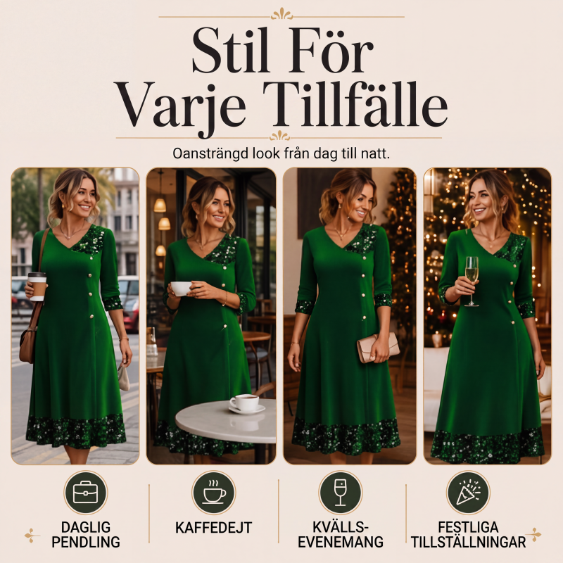 Elegant paljettklänning med V-ringning för kvinnor