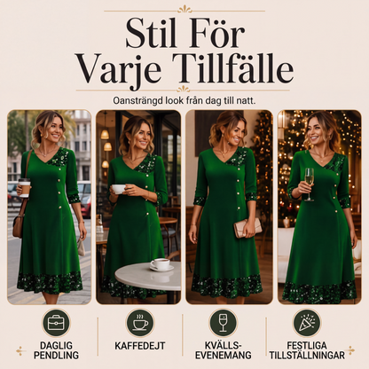 Elegant paljettklänning med V-ringning för kvinnor