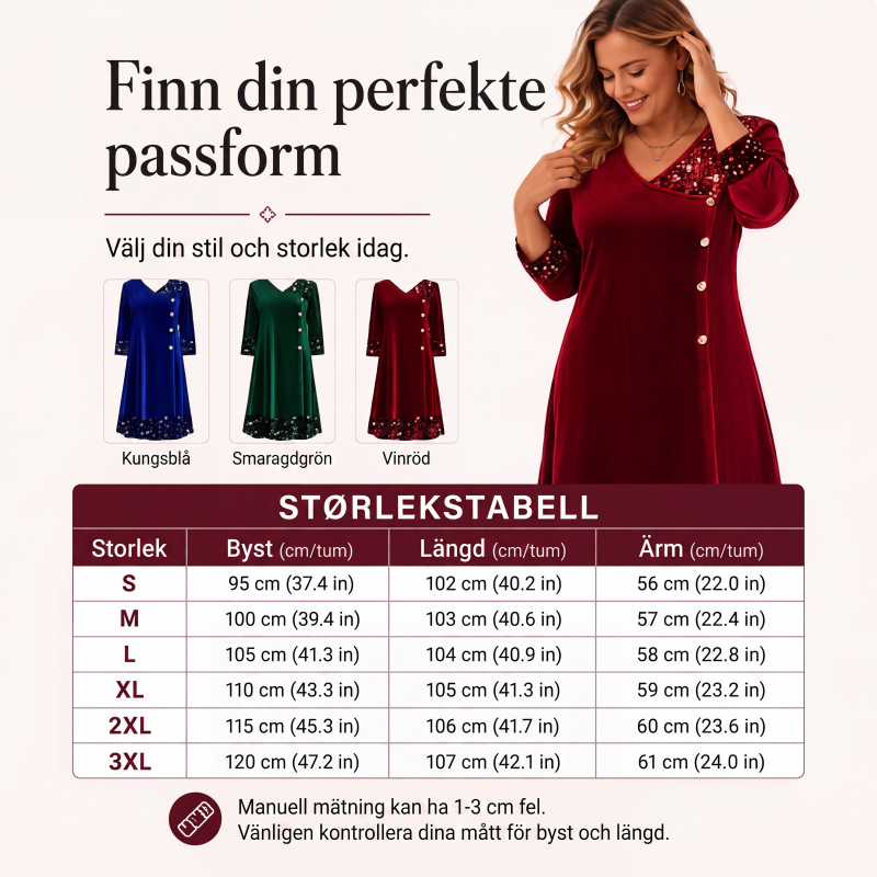 Elegant paljettklänning med V-ringning för kvinnor