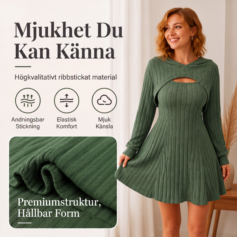 Kvinnors 2-delad ribbstickad outfit
