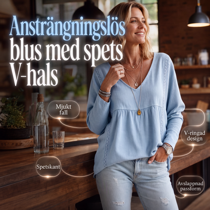 Kvinnlig ledig blus med V-ringning och långa ärmar