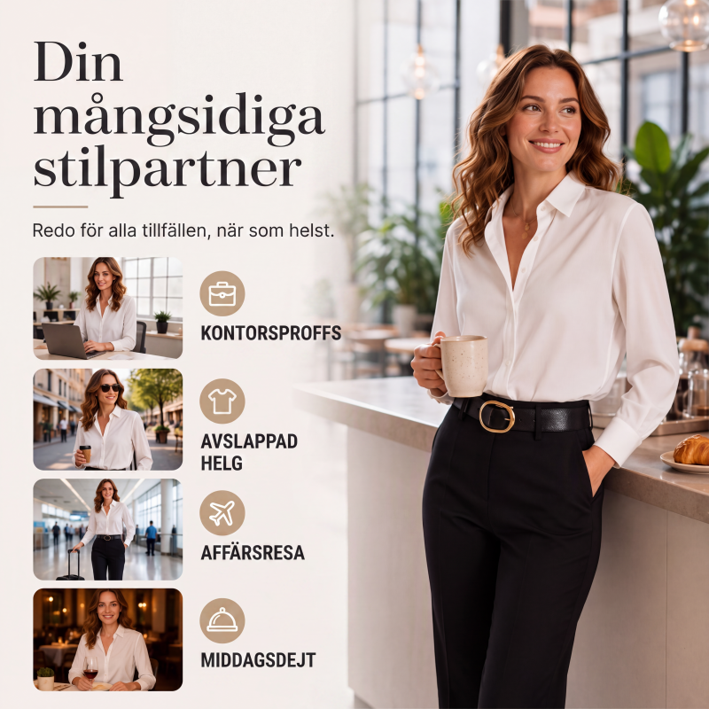 Damens mångsidiga långärmade skjorta i silkeslen satin