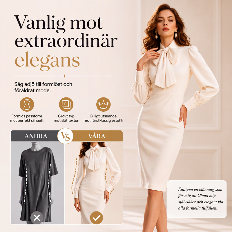 Damens eleganta pennklänning med rosettkrage