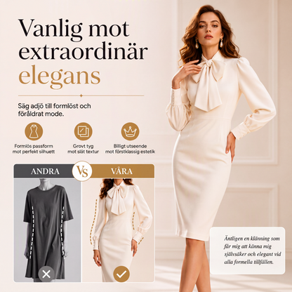Damens eleganta pennklänning med rosettkrage