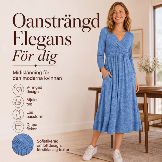 Kvinnors omlottklänning med V-ringning och fickor