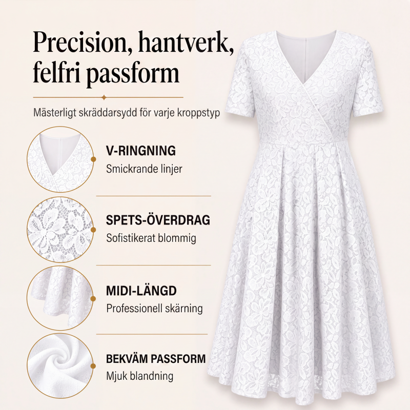Elegant spetsklänning för kvinnor med V-ringning