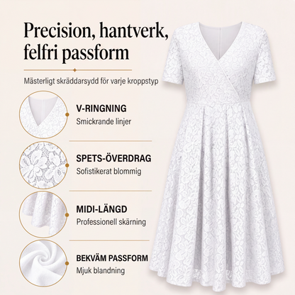 Elegant spetsklänning för kvinnor med V-ringning