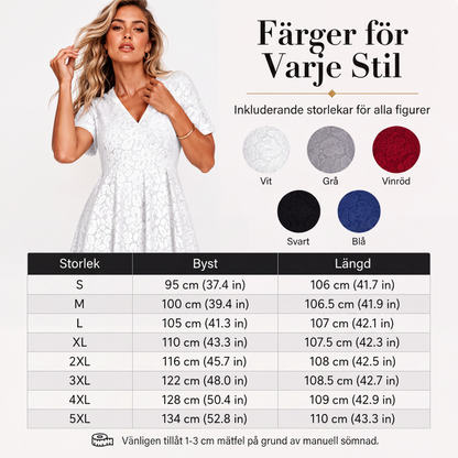 Elegant spetsklänning för kvinnor med V-ringning