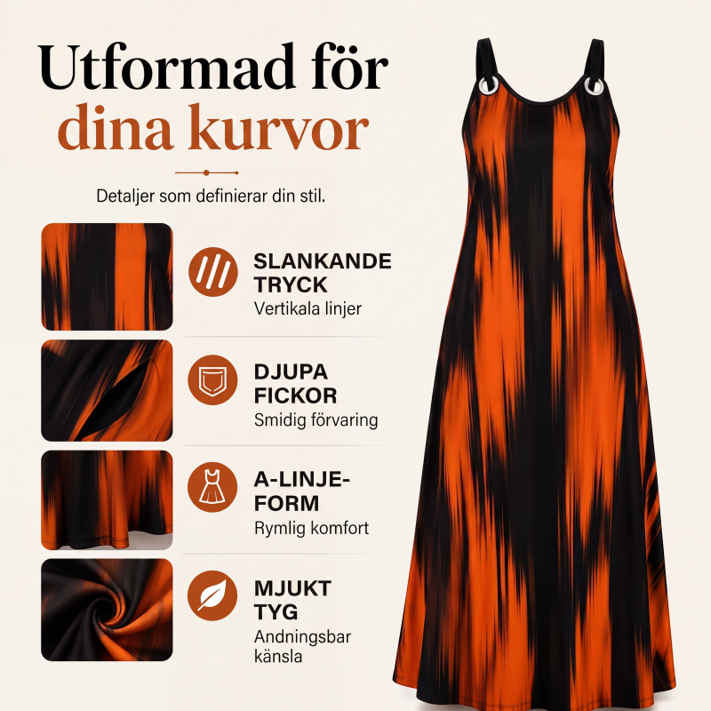 Ärmlös randig klänning för kvinnor i stora storlekar
