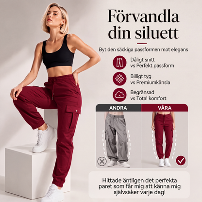 Kvinnors lediga cargobyxor med dragsko i midjan